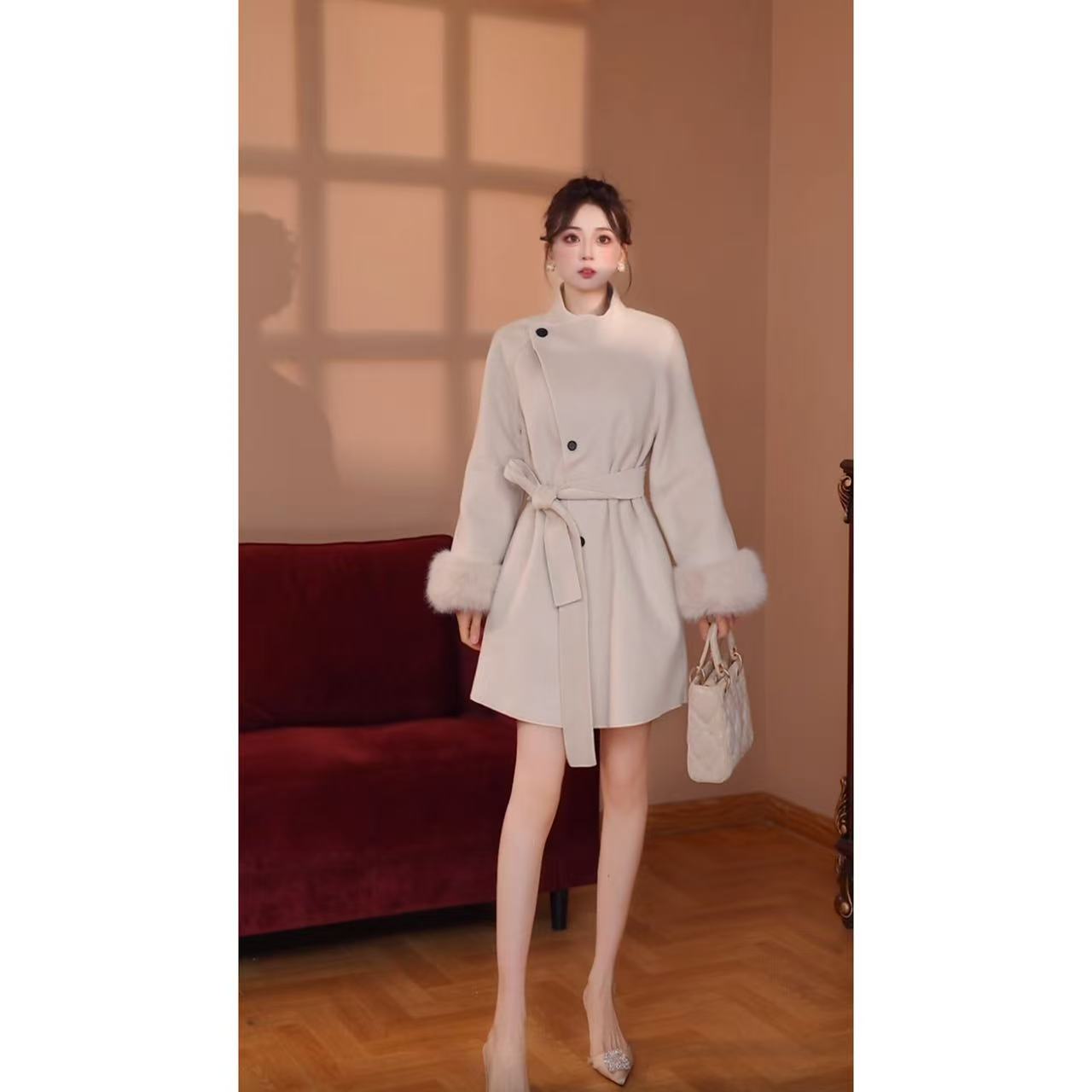 【瑞瑞定制】【含腰带】外套女2025秋冬新款时尚系带短款外套QY0197