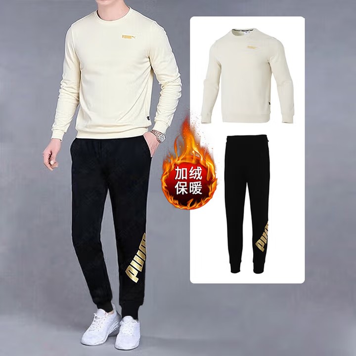 PUMA彪马加绒运动套装男装2025新款保暖圆领宽松卫衣束脚运动长裤