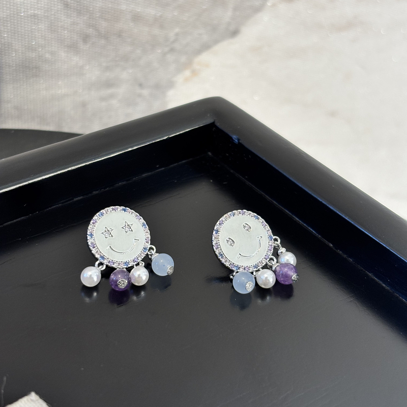 铜合金合成锆石耳饰 ab款笑脸耳环EH3295