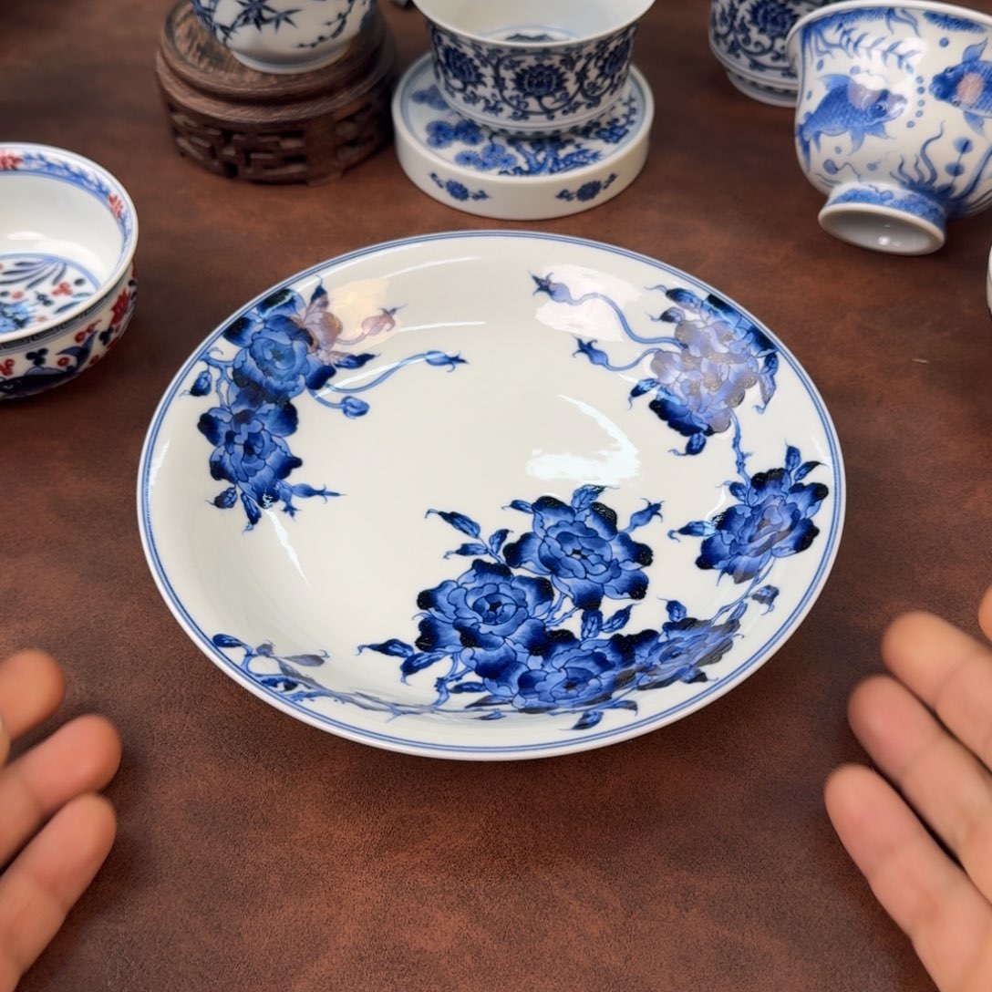 摆件陶月季花湖承