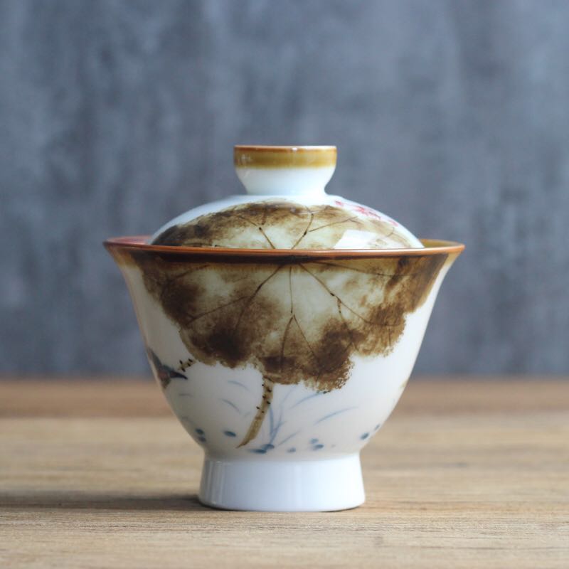 微瑕手绘【不严丝合缝】二才盖碗窑变荷花160cc茶碗家用工夫茶器