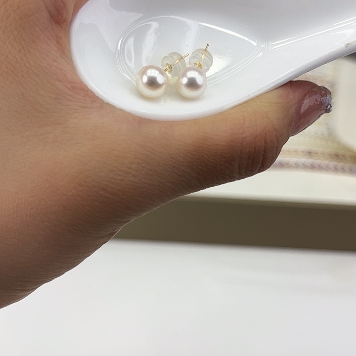 淡水珍珠耳饰18K金镶嵌卡8