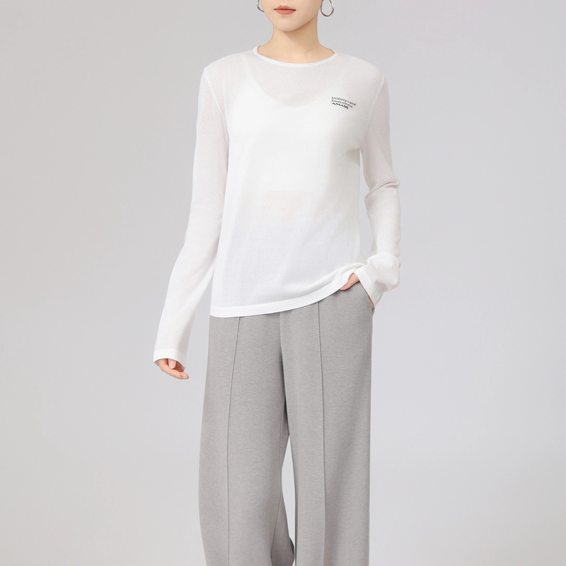 AMASS/阿玛施早春新款宽松T恤简约百搭休闲透气长袖衬衣538016