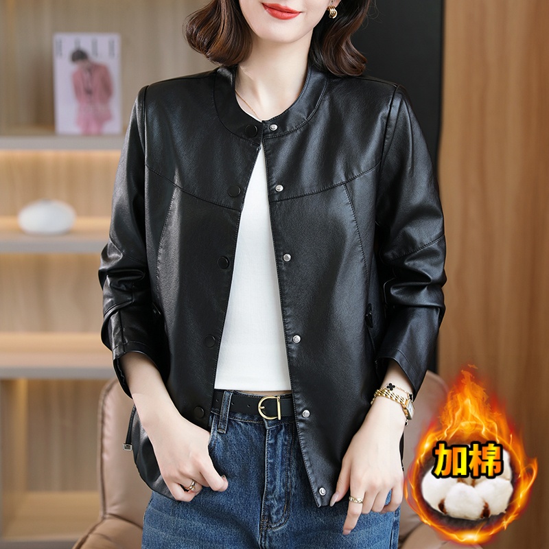 【美丽女人专属】海宁短款2025春秋季皮衣外套女显瘦百搭加棉上衣