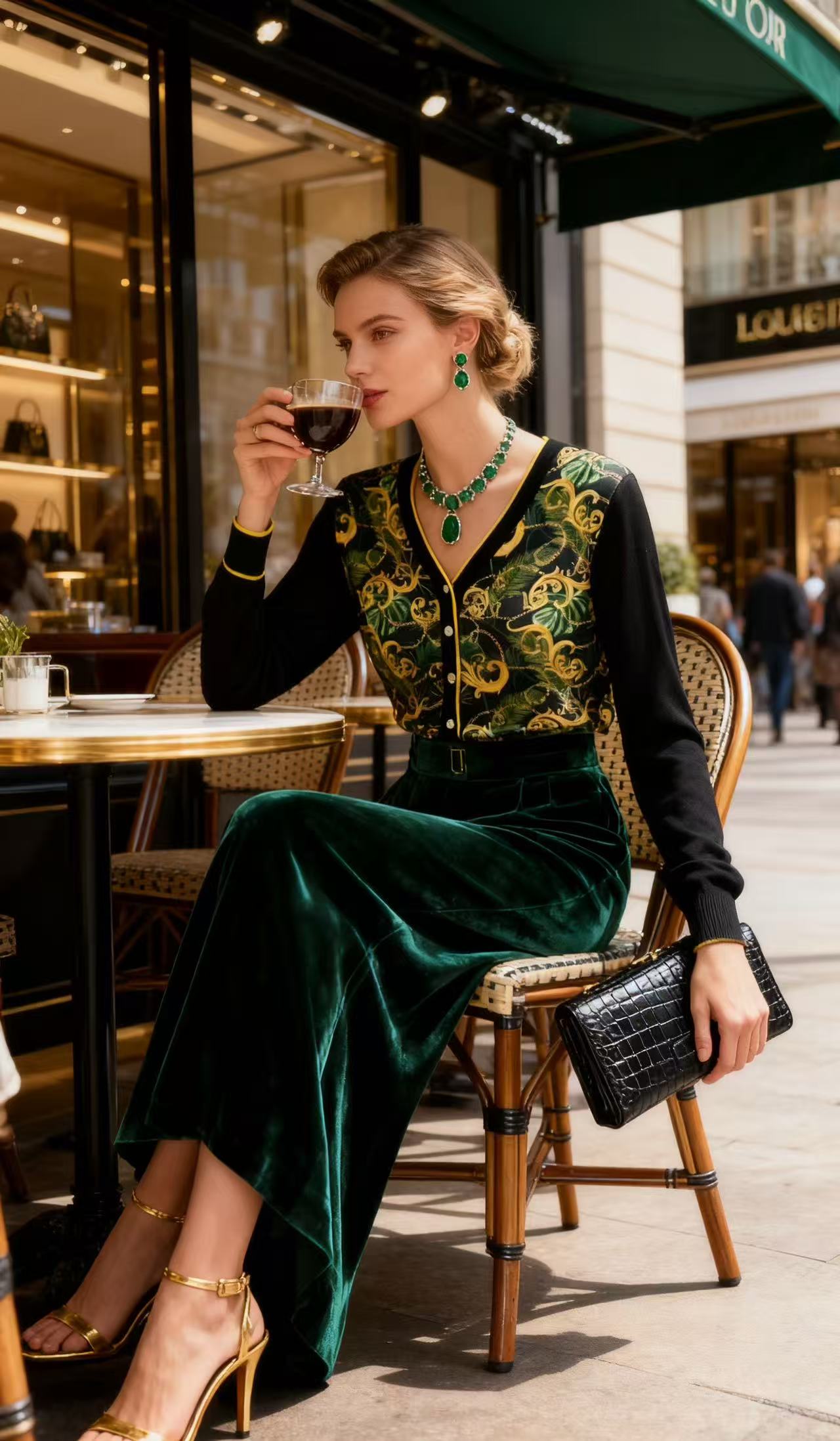 2025秋【金枝绿叶】AW  25285   桑蚕丝印花拼接绢丝羊毛开衫