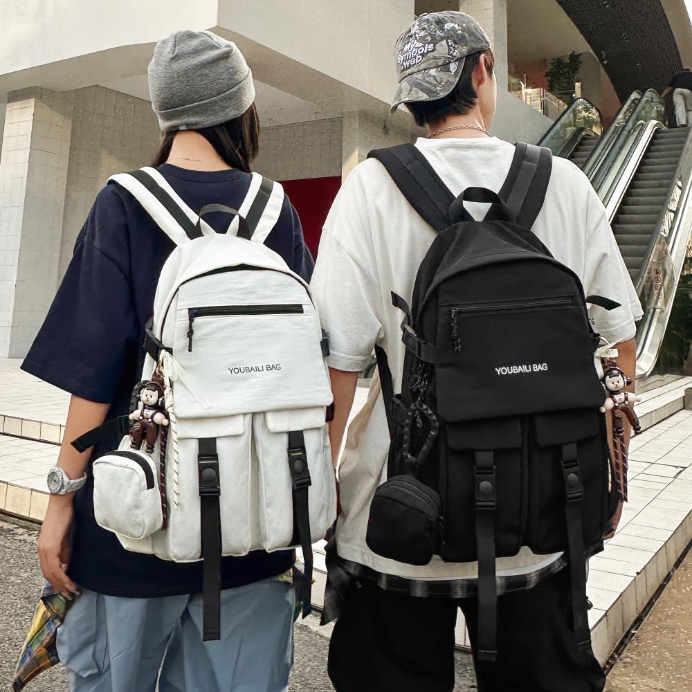 工装风情侣款双肩包日系百搭加厚防泼水旅行初高中大学生书包2566