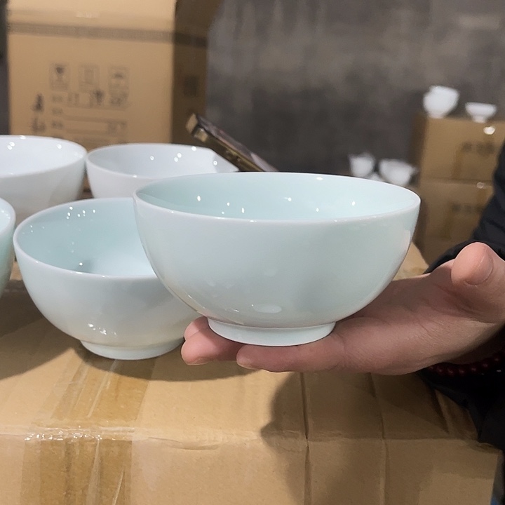 瓷片青瓷4.5英寸罗汉米饭碗4个，包邮