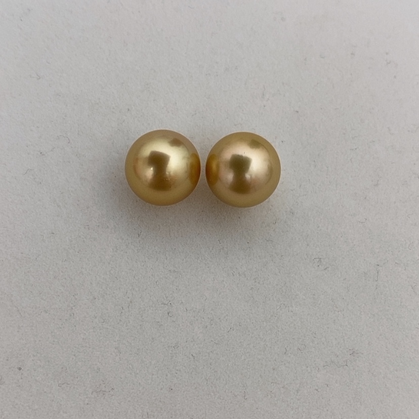 【闪购商品】未镶嵌12.2mm金珠对珠大白海水珍珠六***雨