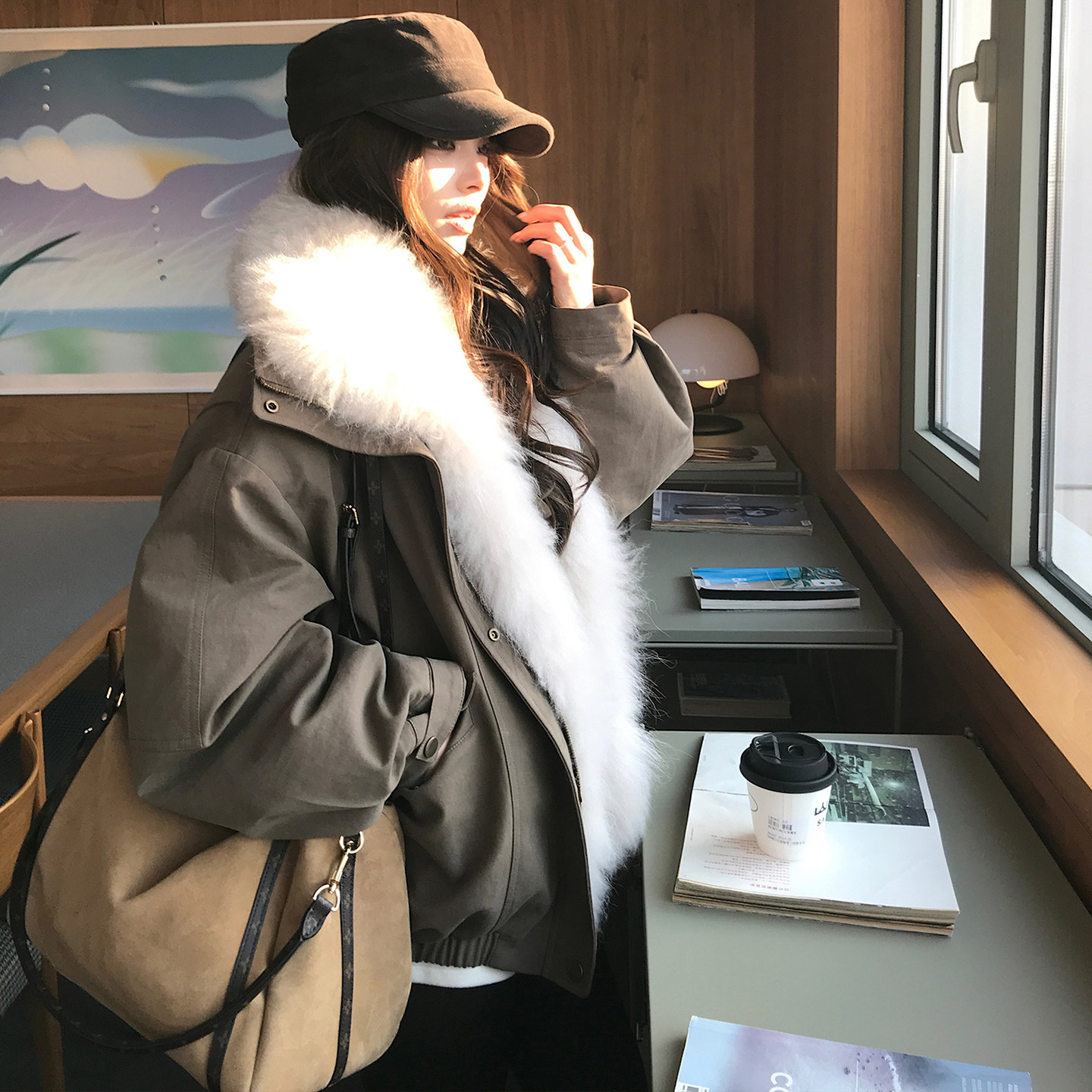 黑标"旷野都市"三星90白鹅绒+山羊绒毛领 复古拉链派克-毛呢外套