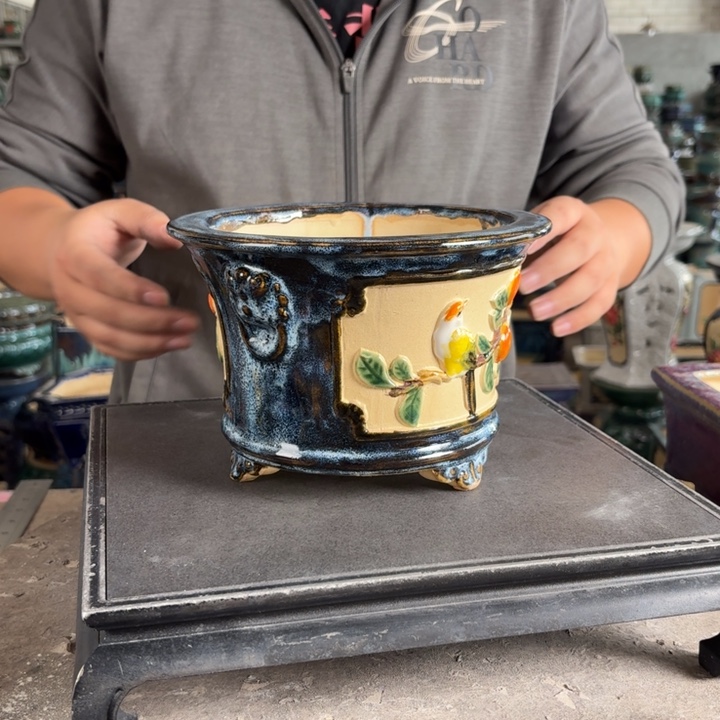 。一风堂石湾花盆 开孔痕迹 内16*11