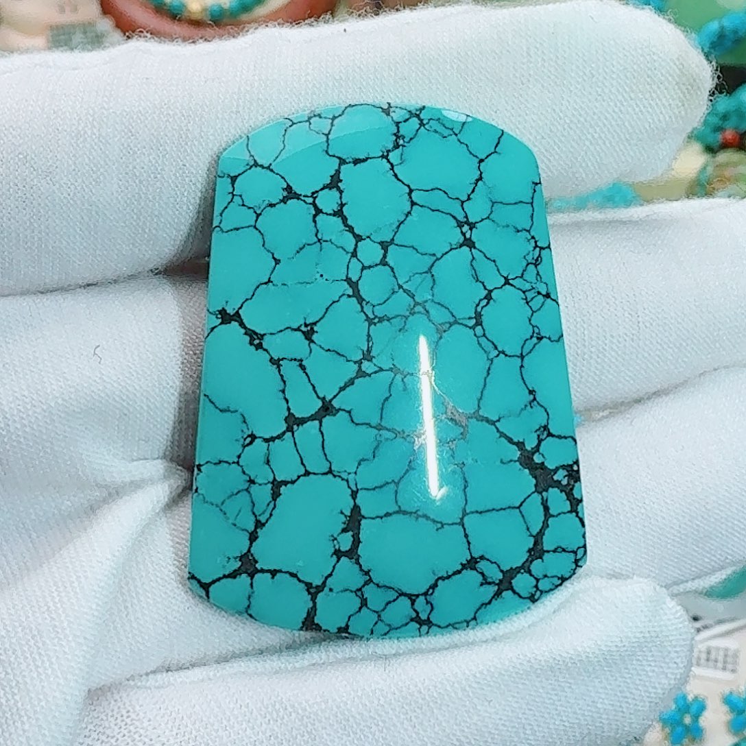 绿松石未镶嵌珠宝奇石细腻网花无事牌