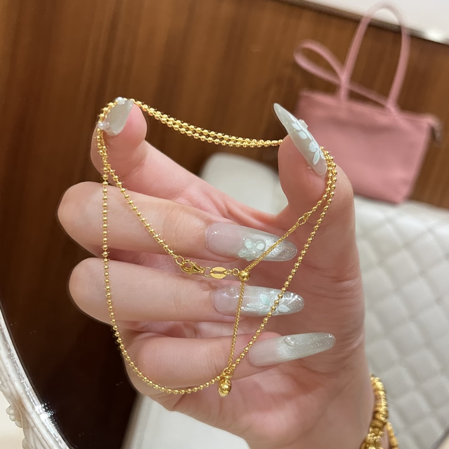 【创隆黄金 】 999足金黄金米珠爱心抽拉链百搭时尚