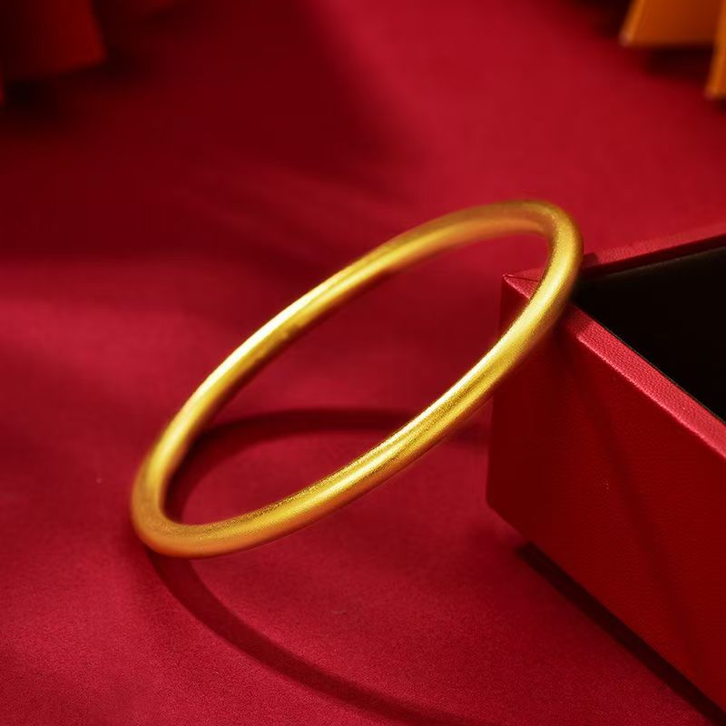 足银手镯 简约大气复古法素圈手镯时尚经典实心磨砂传承女款气质