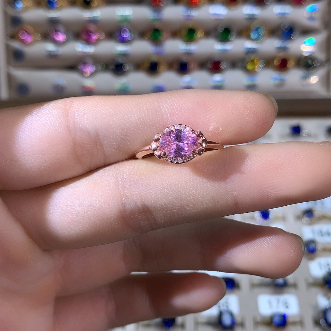 戒指蓝宝石银S925镶嵌玫瑰金68