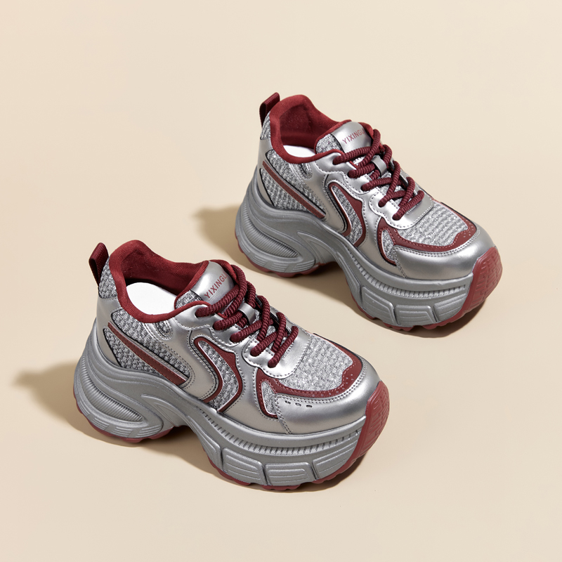 8818时尚休闲鞋女鞋老爹鞋系带休闲鞋中跟防水台厚底纯色