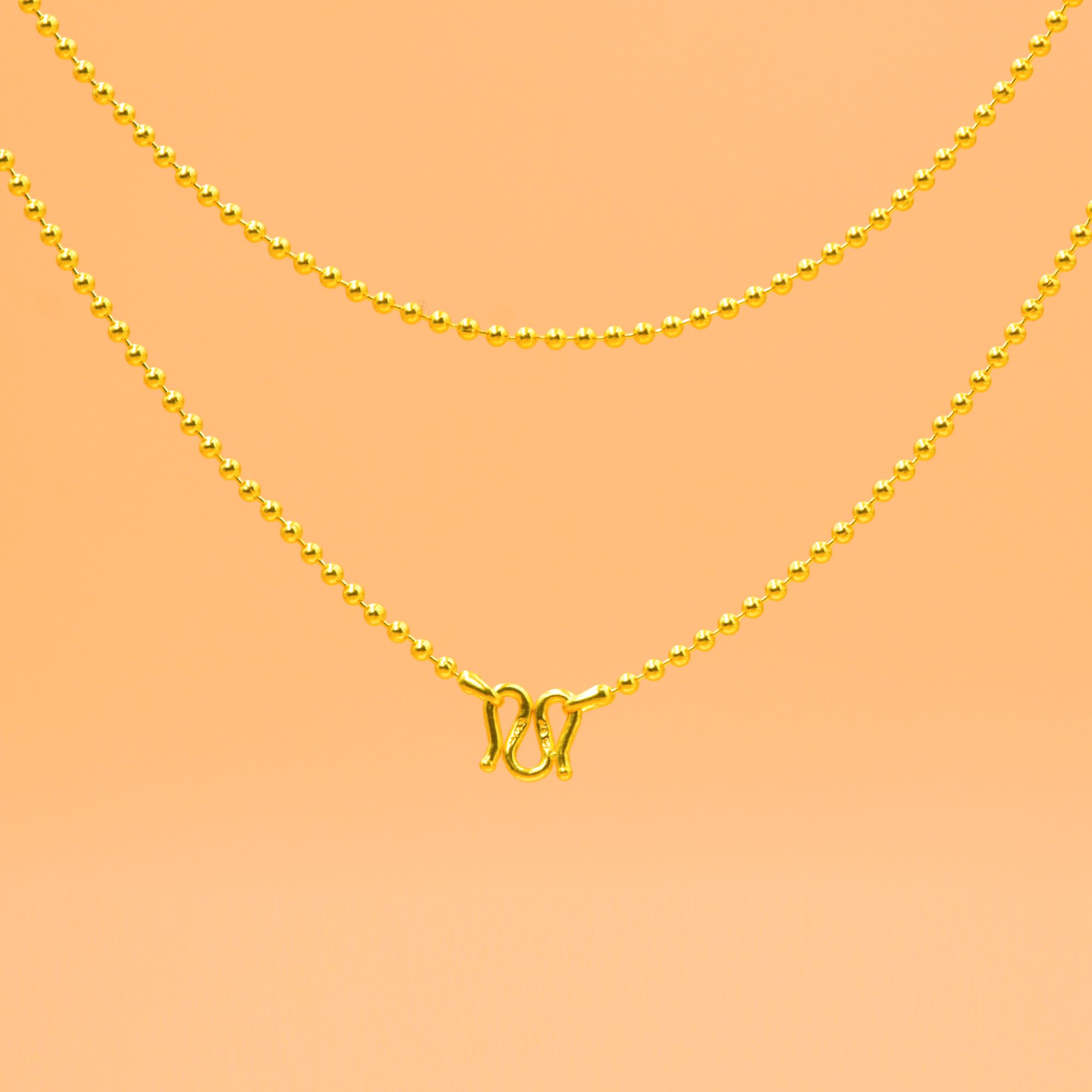 老庙足金999小米金珠项链5G工艺素链女式项链素链锁骨链百搭礼物