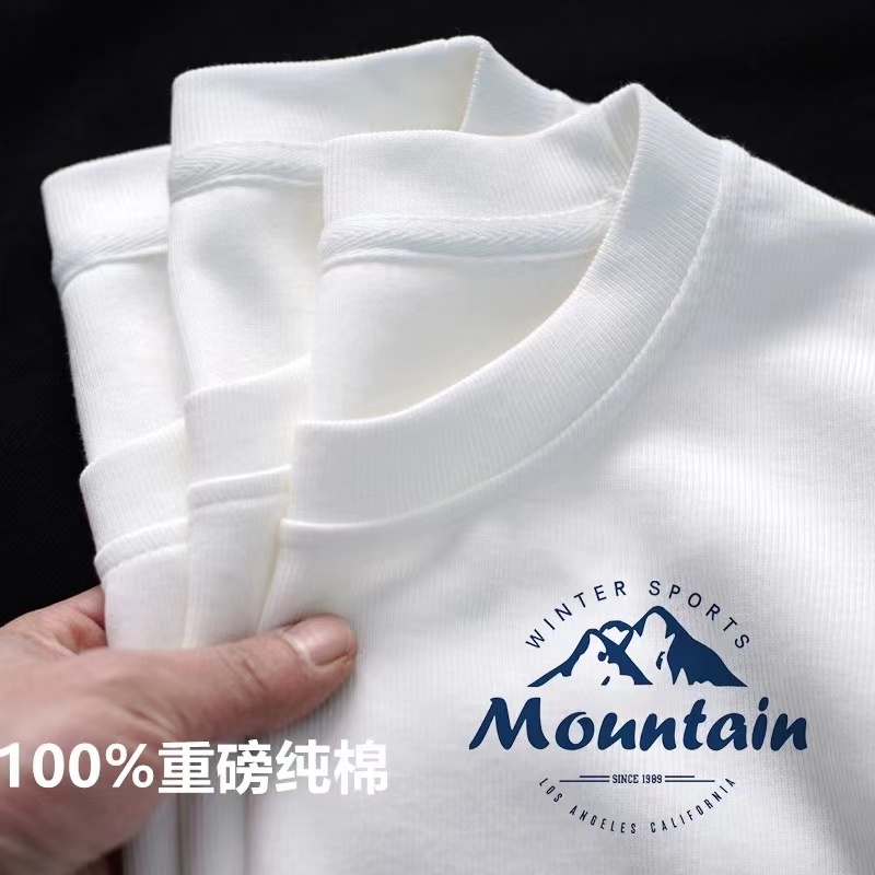 美式山峰重磅230克落肩袖T恤短袖纯棉印花设计感宽松卡通显瘦男