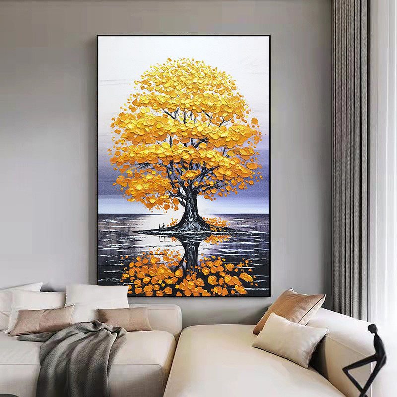 【远山】轻奢砂岩厚油肌理画客厅卧室餐厅挂画简约黄金树100150