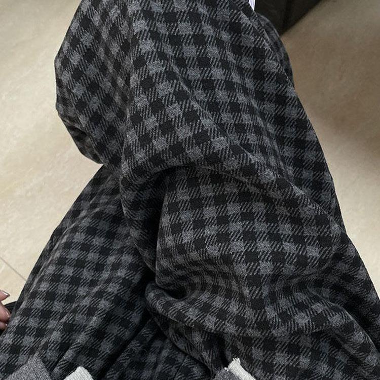 毛呢复古格子裤女秋冬2025新款高腰直筒垂感软糯洋气高个子阔腿裤