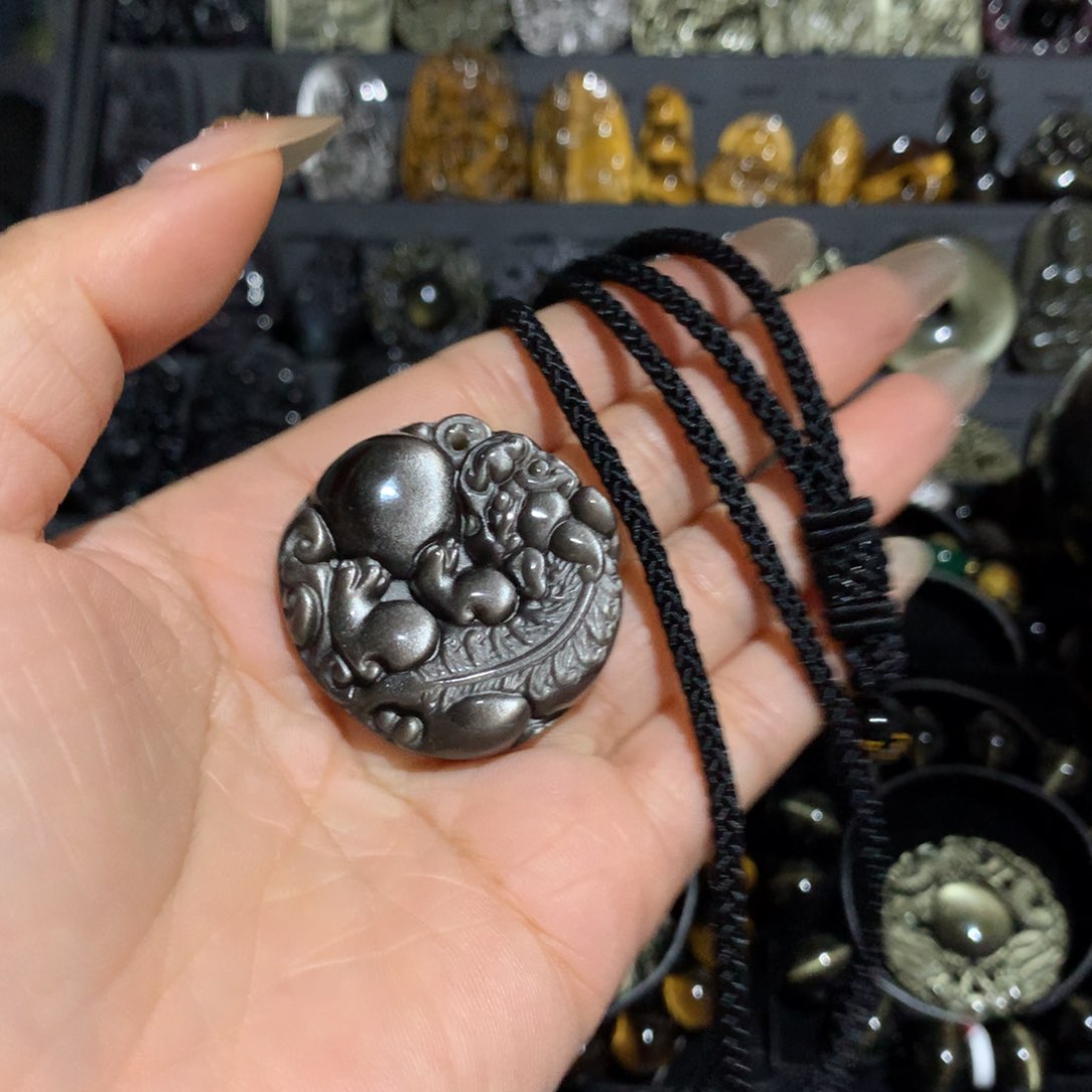 黑曜岩未镶嵌吊坠(赠链)宝****喽