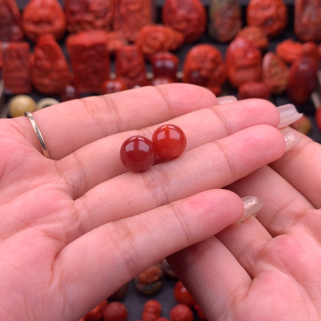 南红玛瑙南红川料原矿圆珠对珠10mm➕未镶嵌