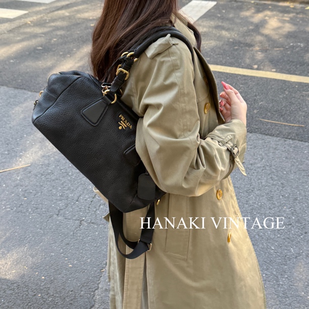 95新 Prada/普拉达 花绮中古/Prada现代款黑色波士顿单肩包