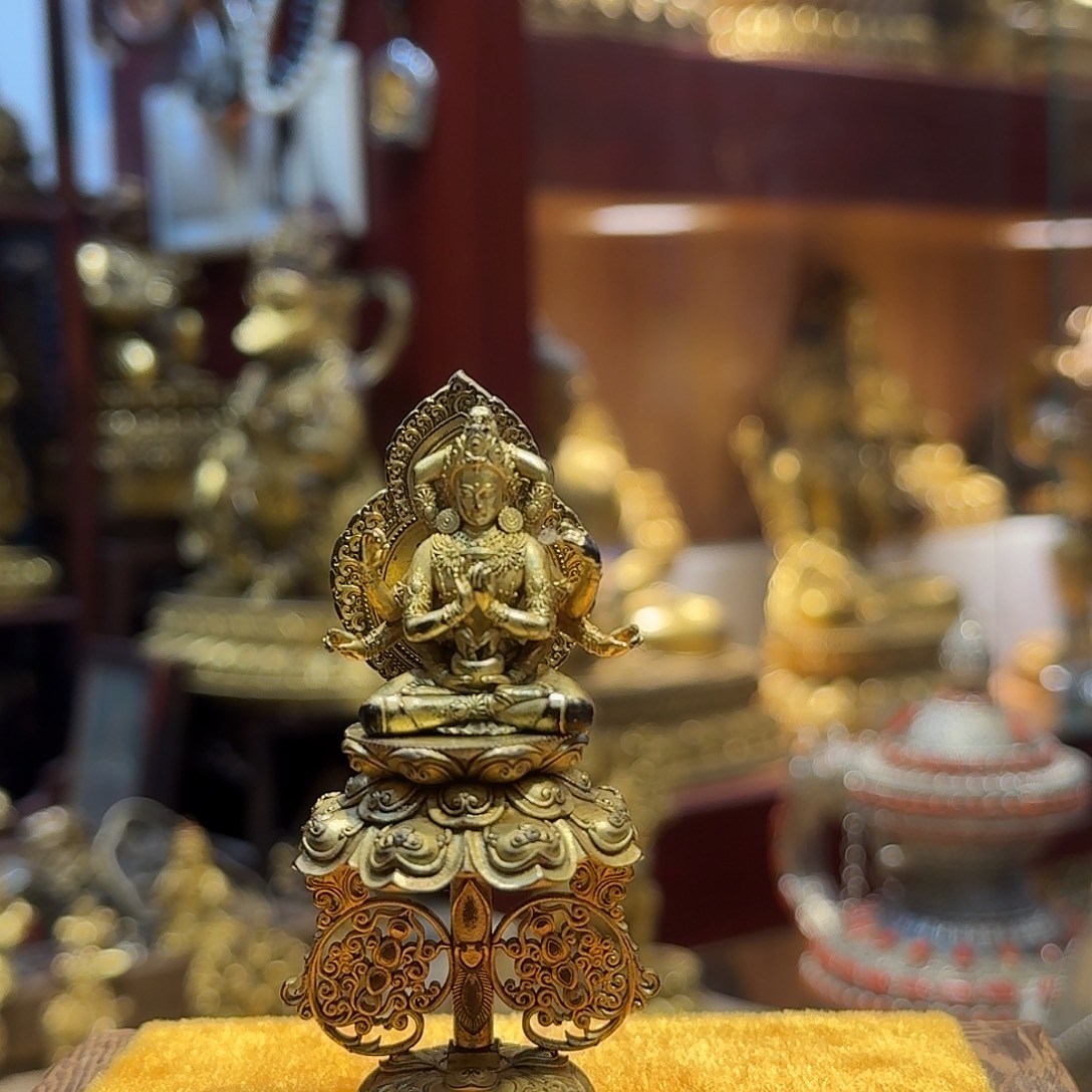 藏传紫铜鎏金秘密文殊造像