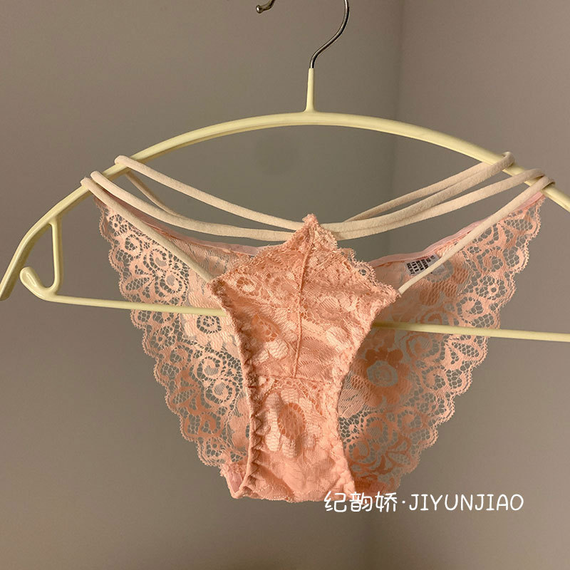 法式性感欧美蕾丝纯欲低腰透气少女镂空交叉三角女士内裤女