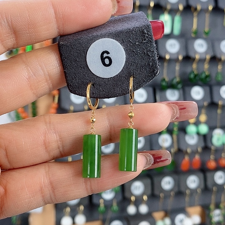 和田玉耳饰18K金镶嵌