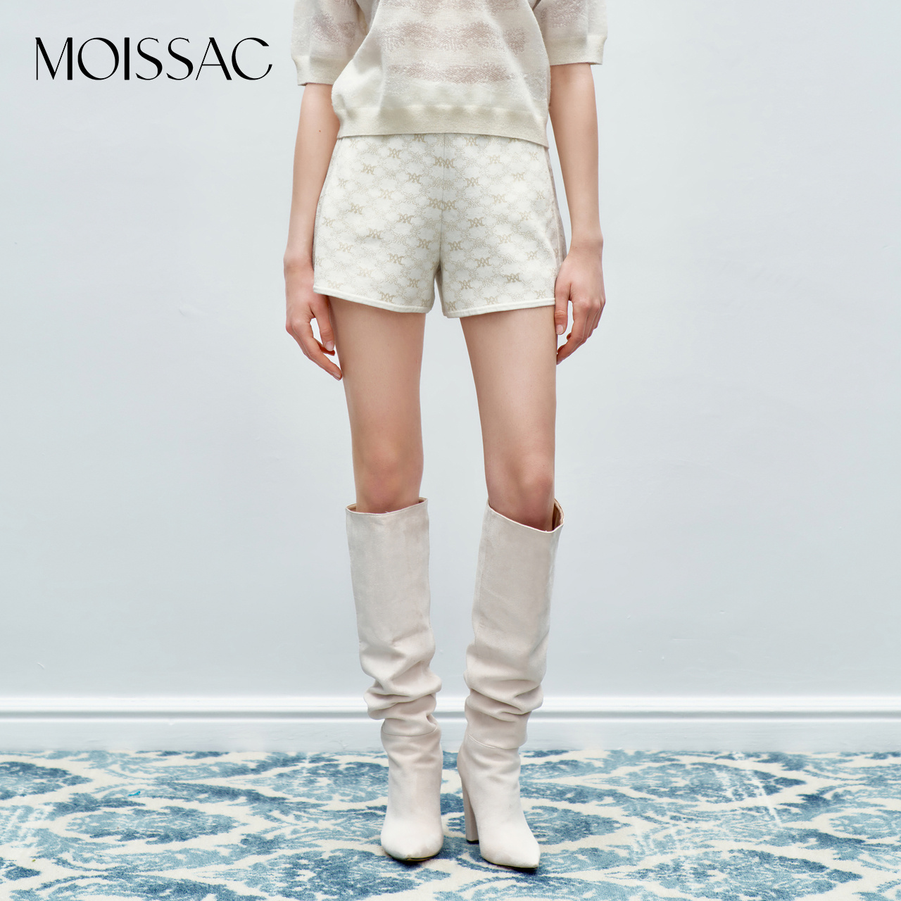 MOISSAC/摩萨克 秋季时尚休闲运动风H型松紧腰短裤MWDQ11515