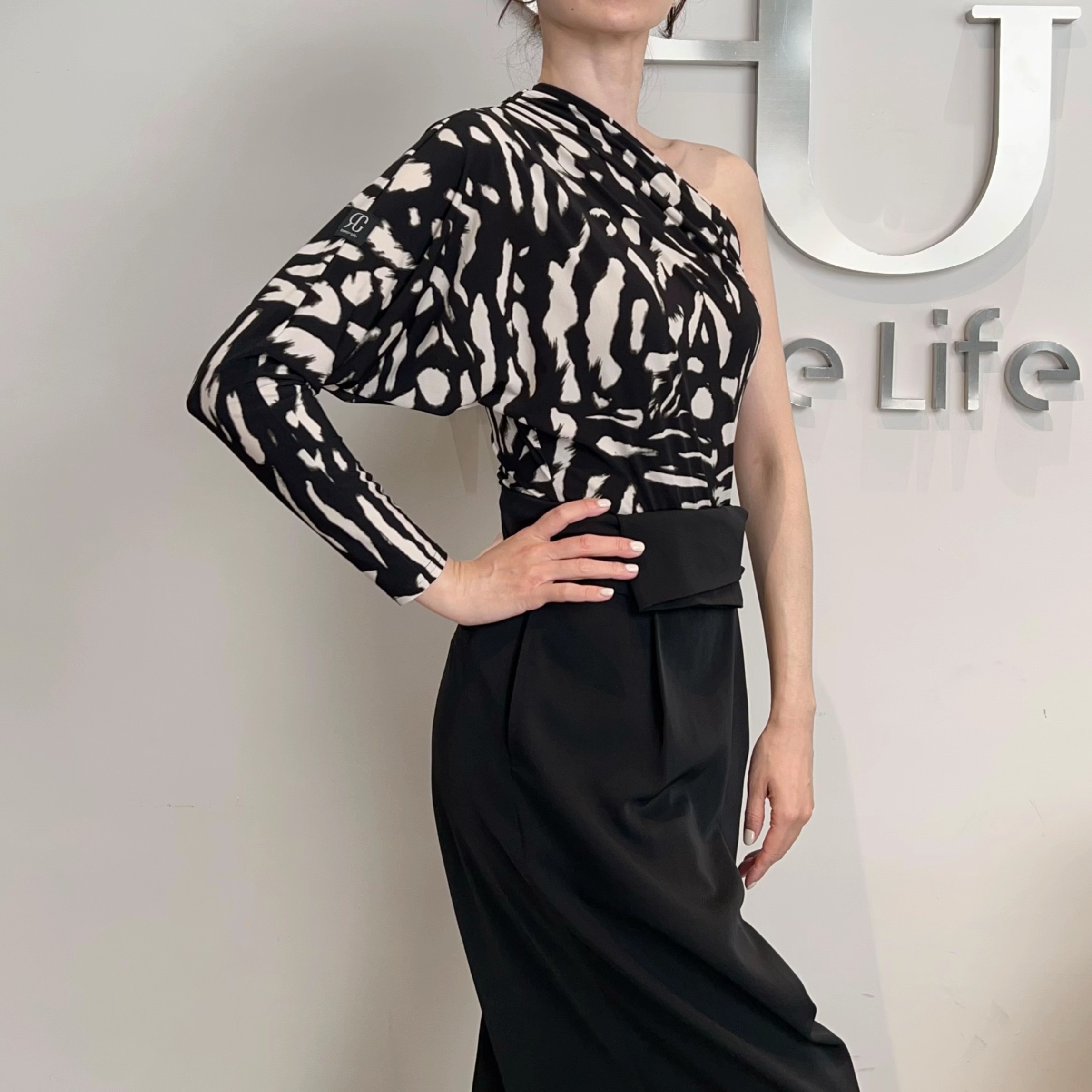 GR1171花色单边蝙蝠袖露肩连体上衣摩登舞国标舞