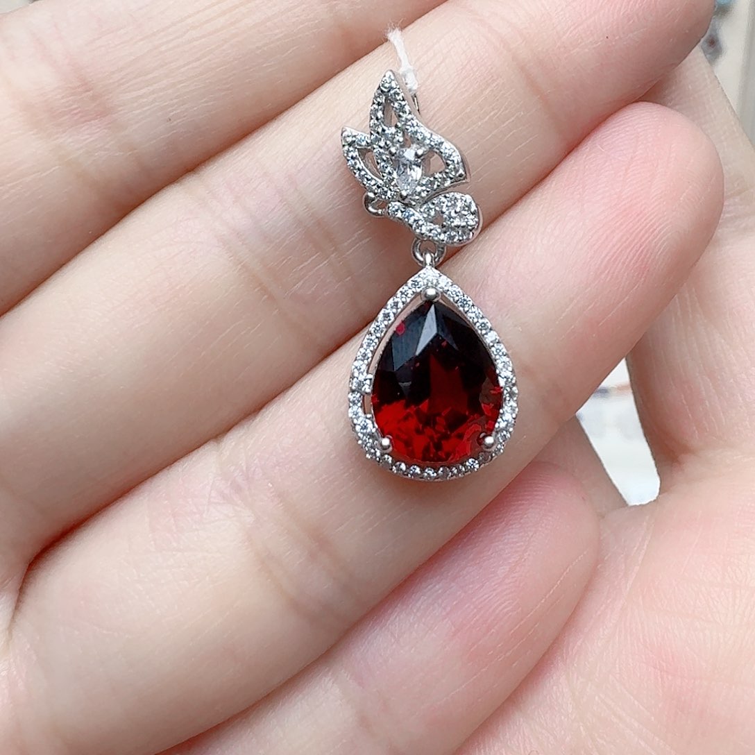 石榴石吊坠(不含链)银S925镶嵌吊坠
