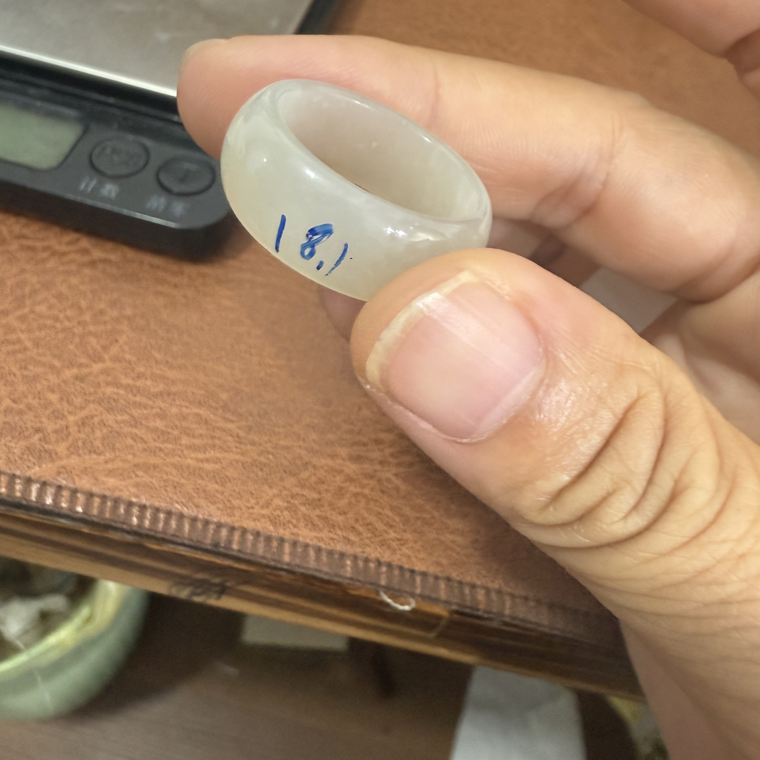 白玉指环羊脂白戒圈情侣18.3