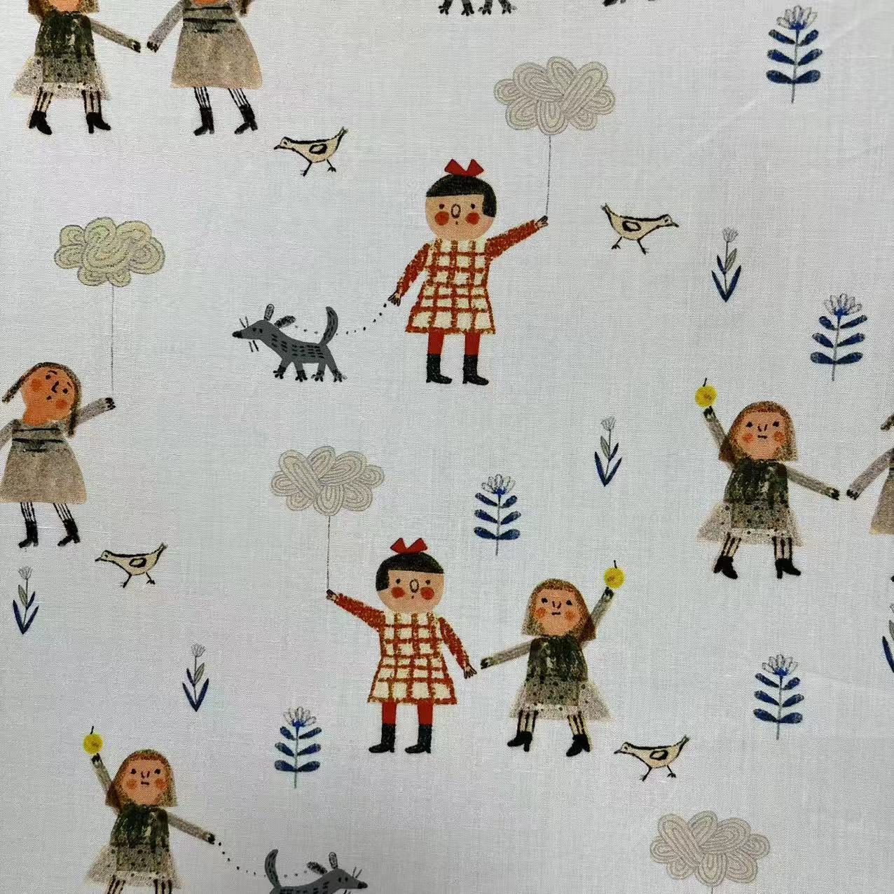 【绒兰】加宽1.6米细纱数码印花棉绸面料 219号 白底小女孩