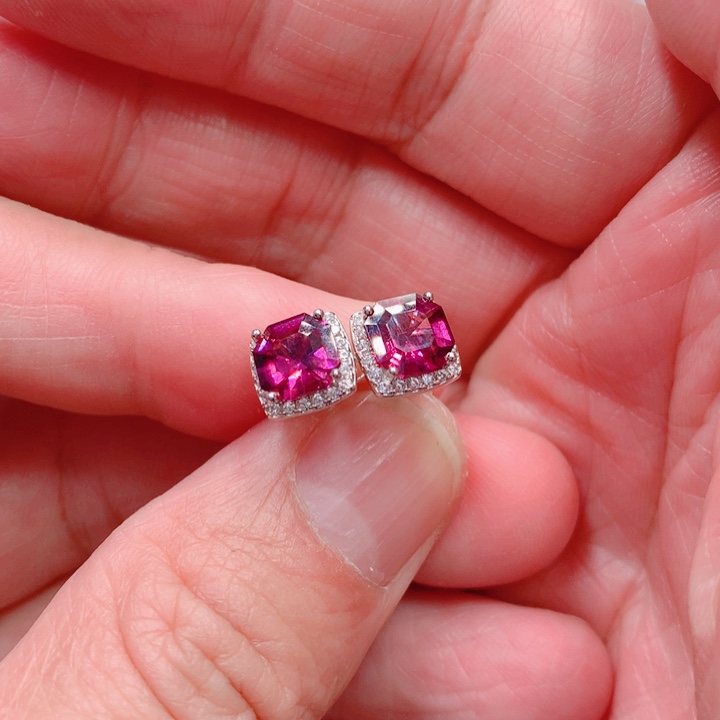 石榴石耳钉银S925镶嵌