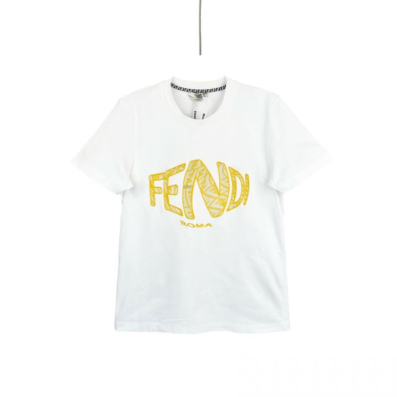 99新 FENDI/芬迪  qq622 棉 白色logo刺绣短袖 S码