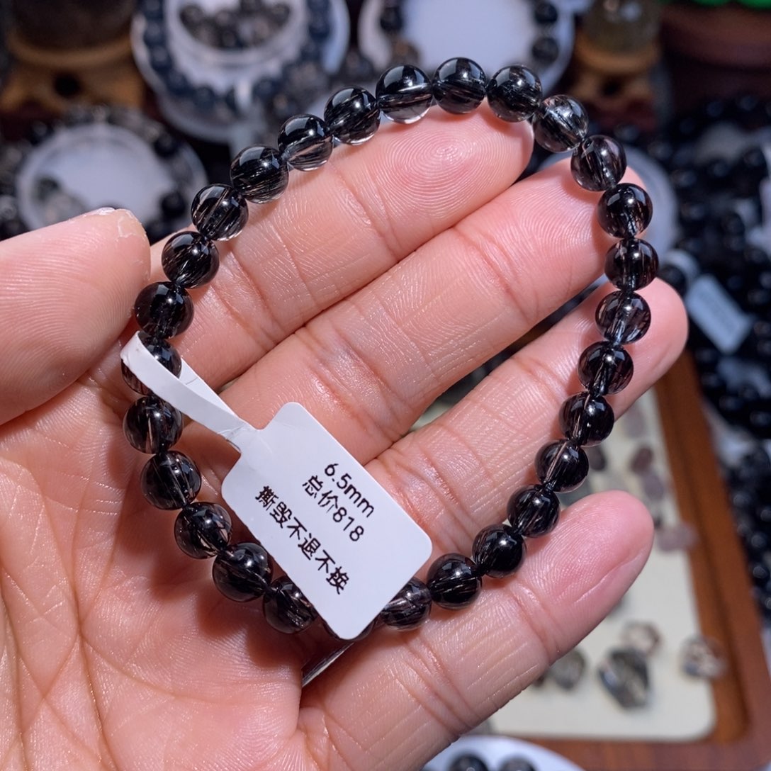 未镶嵌手链水晶黑发晶全透体满发顺发6.5mm毕业级