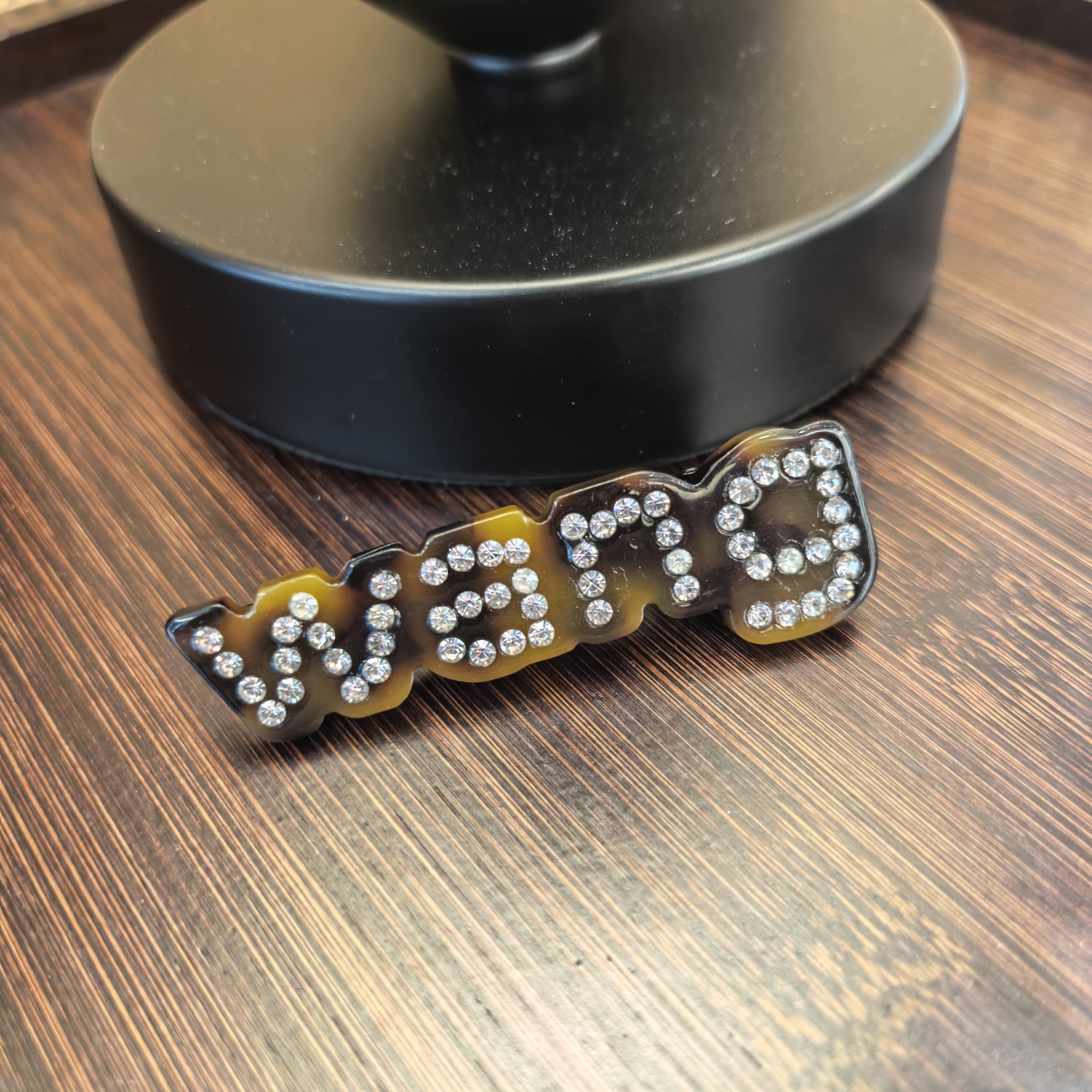 B491咖色豹纹王闪闪边夹