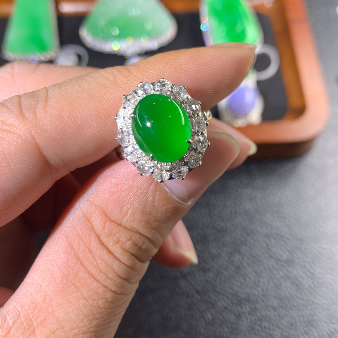 鼓***）翡翠18K金镶嵌戒指两用款