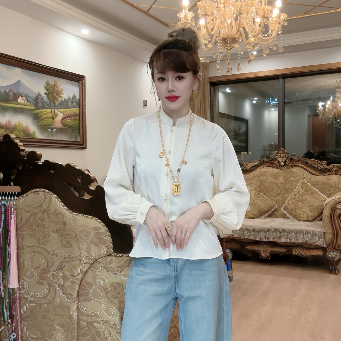 ［人丝琉璃锻—衬衫］春季新款新中式民族风刺绣设计百搭长袖衬衫