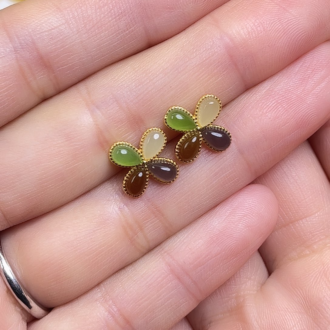 和田玉银S925镶嵌耳饰