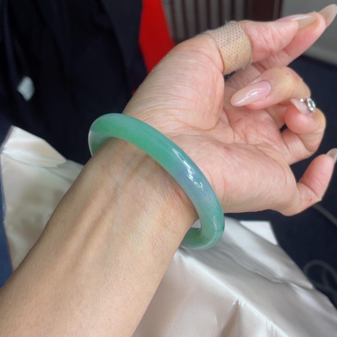 未镶嵌手镯翡翠54.4圈 圆条莫奈花园春彩 浪漫神秘 14号