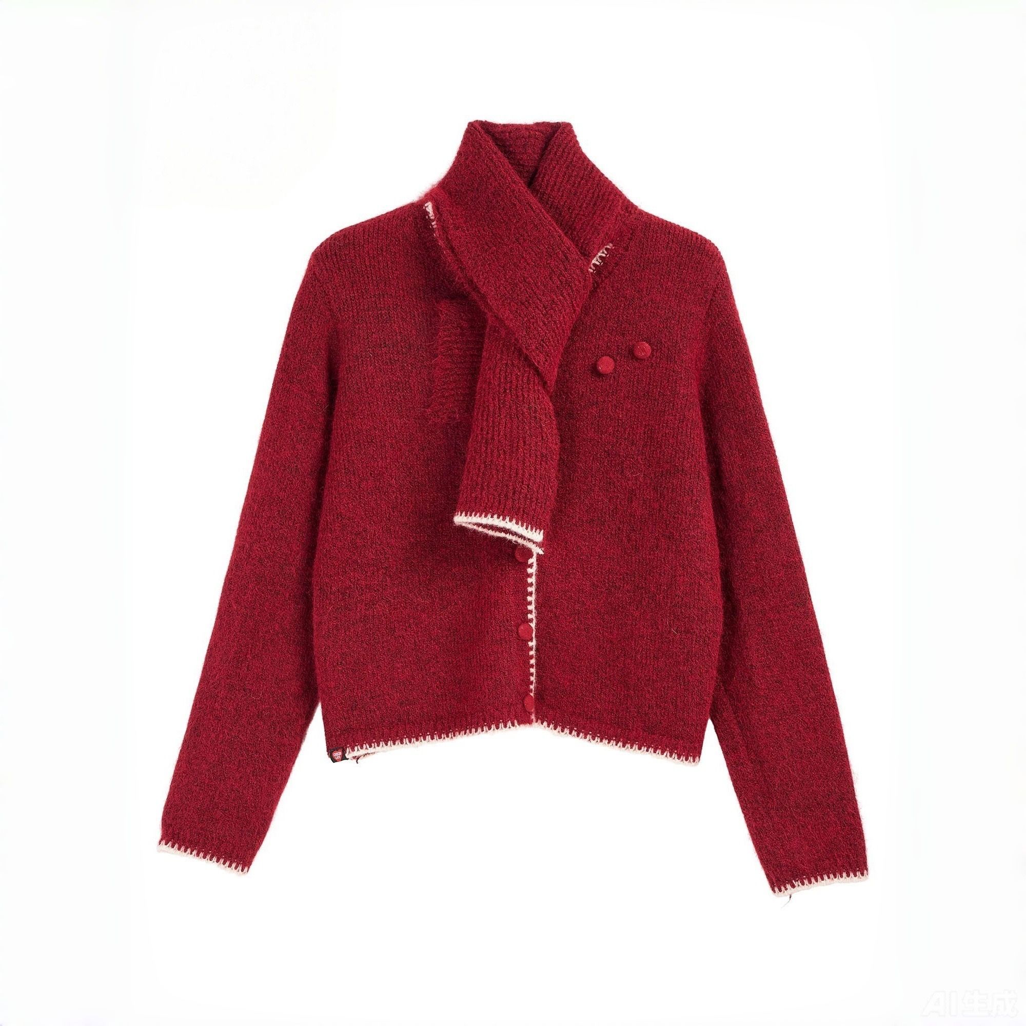 La Vague 法式气质单排扣针织开衫（配围巾）