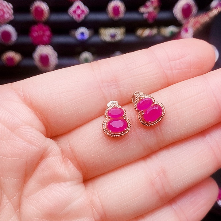 银S925镶嵌耳饰红宝石