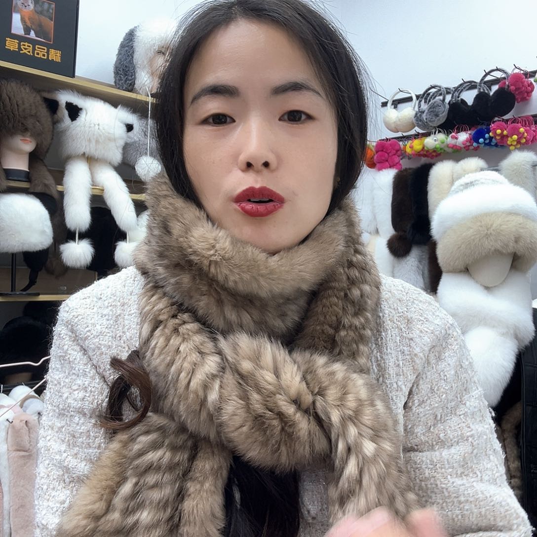 兔皮长围巾浅美拉德特价不退换微瑕