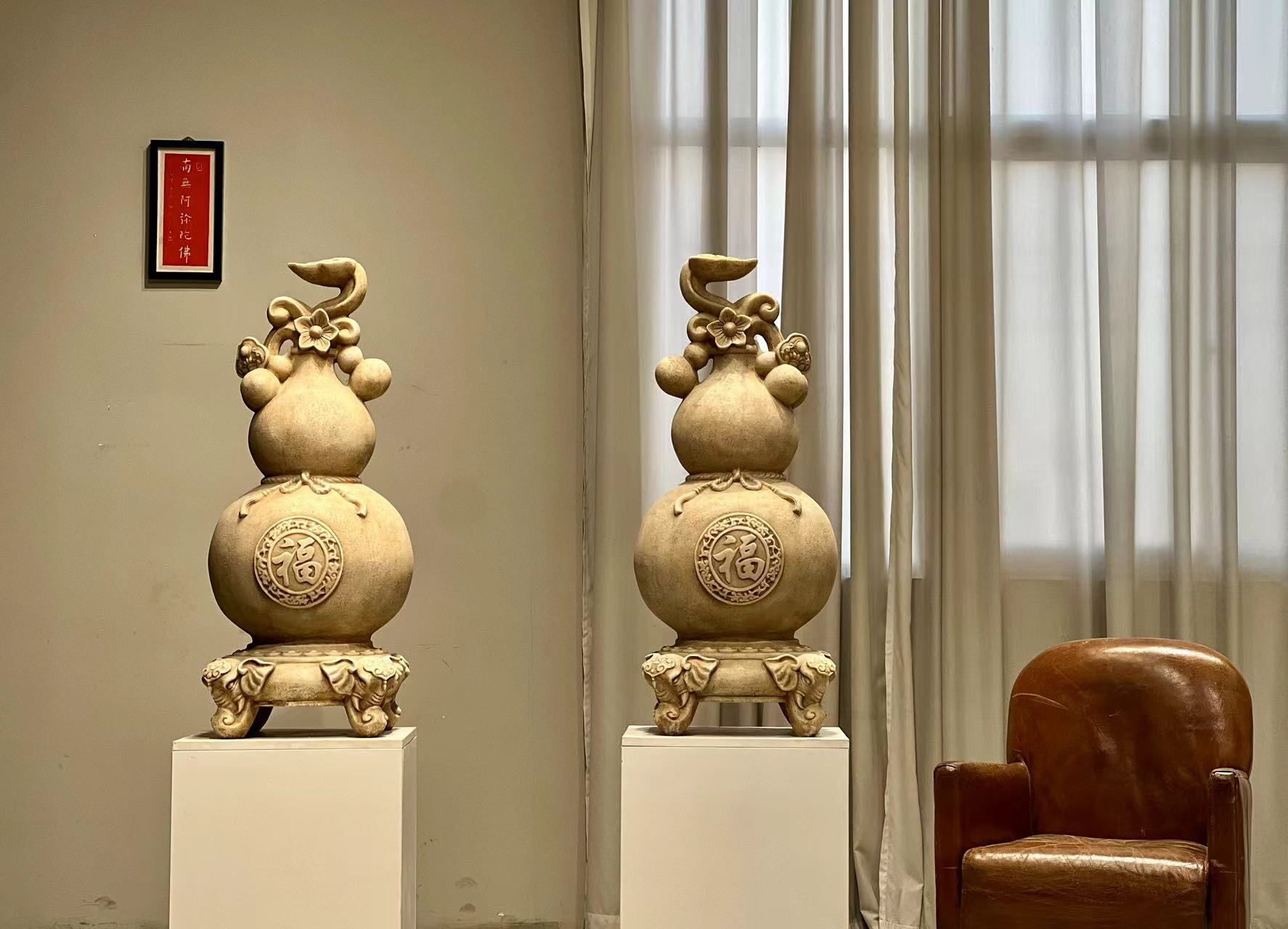 葫芦一对中式尺寸：高100厘米底经40见方工艺品摆设雕塑