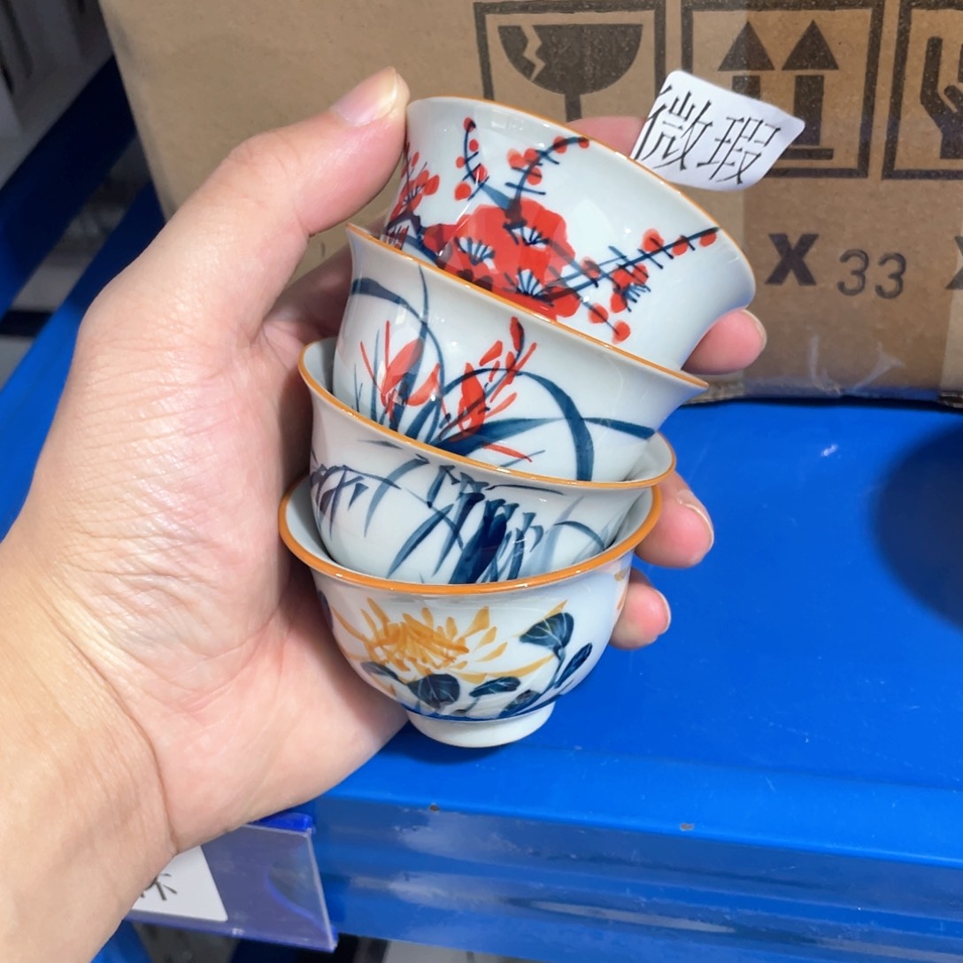 釉下手绘茶具微瑕