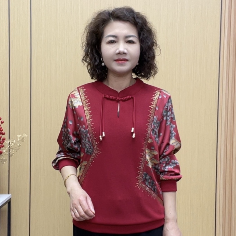 2025春季高品质洋气中老年气质长袖百搭宽松时尚显瘦妈妈装打底衫