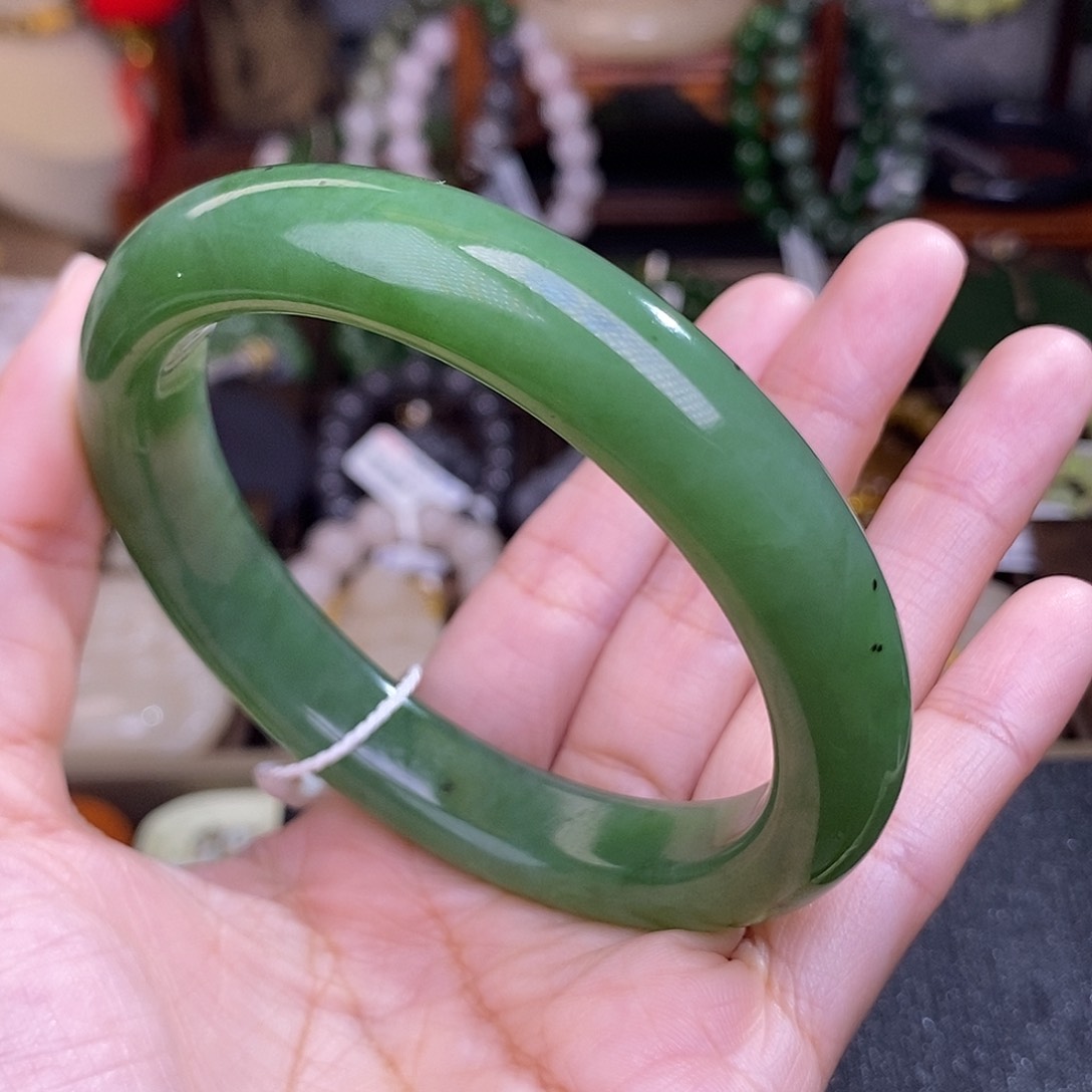 和田玉59.9 老料碧玉脂膏级深果绿手镯未镶嵌
