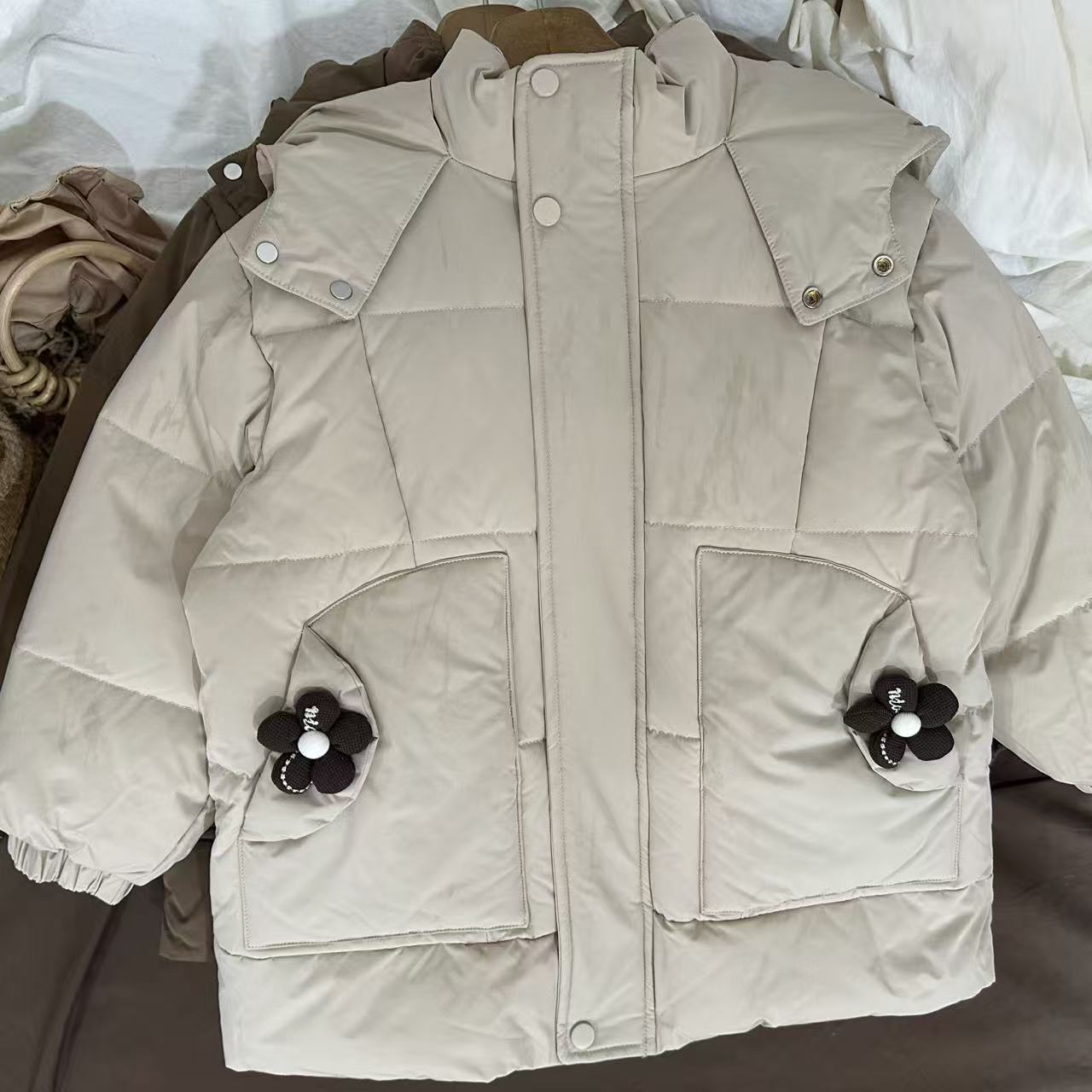 儿童连帽羽绒服秋冬羽绒女童防寒纯色外套洋气小女孩校服神器外出